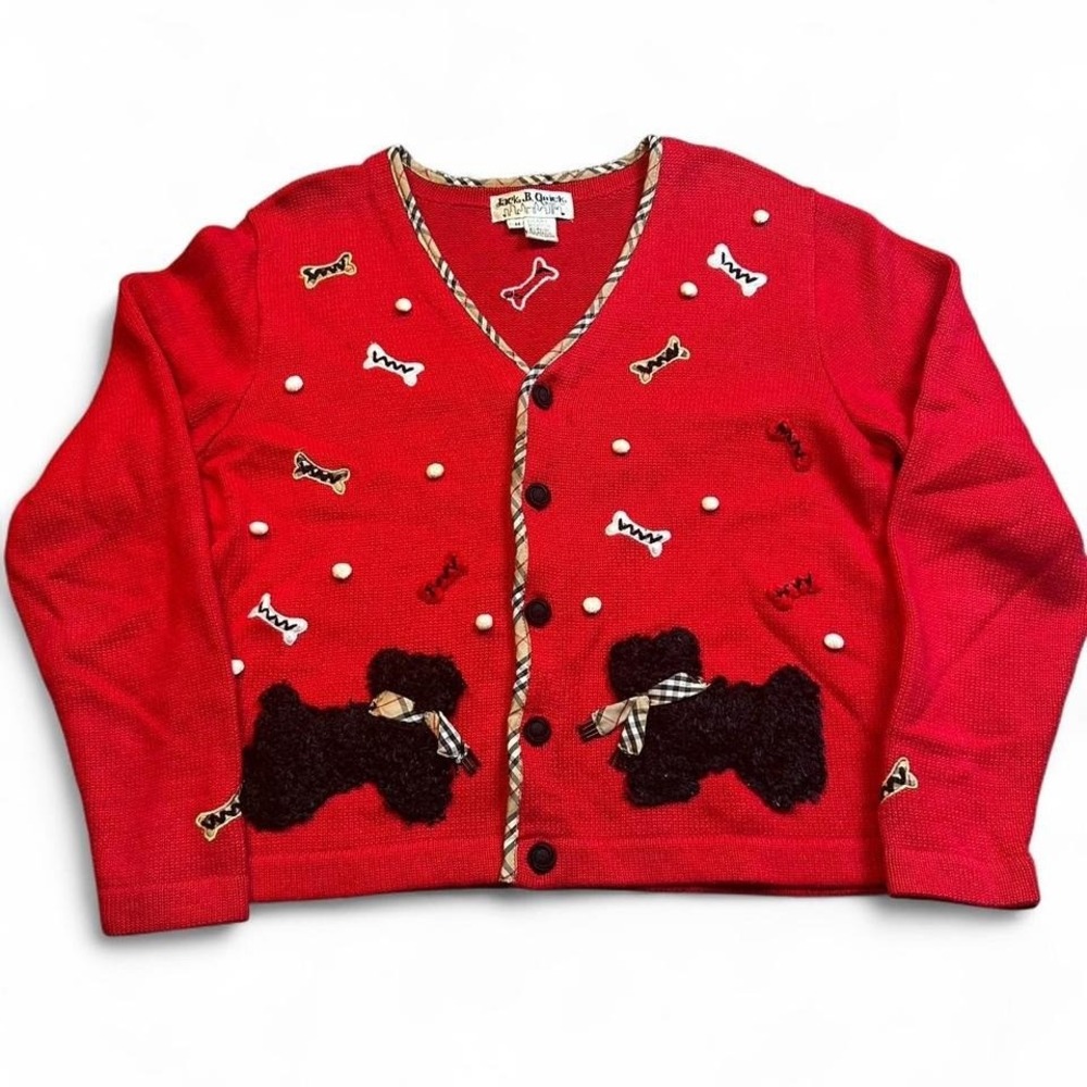 Vintage Jack B‎ Quick  Red Scotty Dog Bones Holiday Sweater size medium